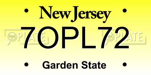 7OPL72 New Jersey License Plate