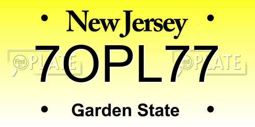 7OPL77 New Jersey License Plate