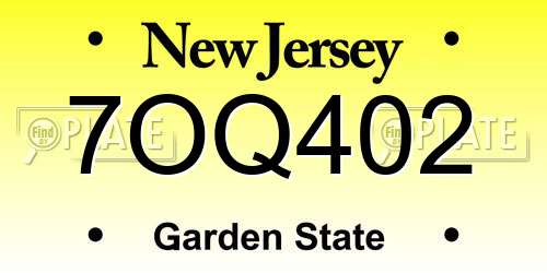 7OQ402 New Jersey License Plate