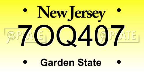 7OQ407 New Jersey License Plate