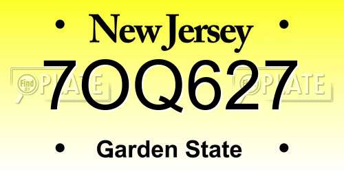 7OQ627 New Jersey License Plate