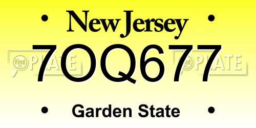 7OQ677 New Jersey License Plate