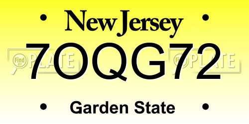7OQG72 New Jersey License Plate