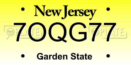 7OQG77 New Jersey License Plate