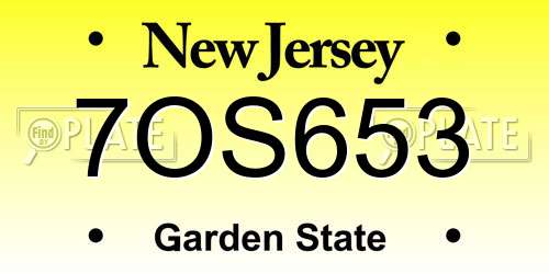 7OS653 New Jersey License Plate