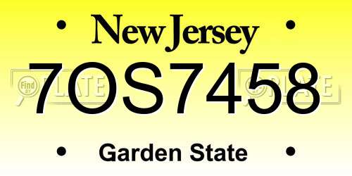 7OS7458 New Jersey License Plate