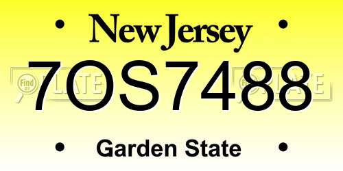 7OS7488 New Jersey License Plate