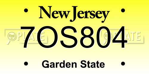 7OS804 New Jersey License Plate