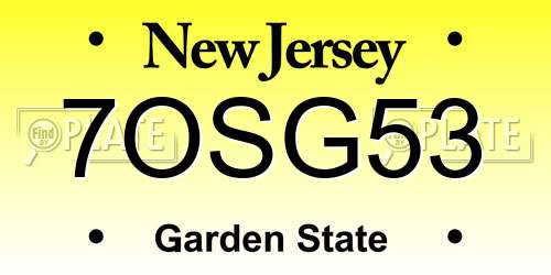 7OSG53 New Jersey License Plate