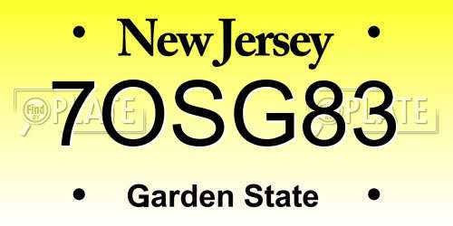 7OSG83 New Jersey License Plate
