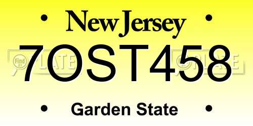 7OST458 New Jersey License Plate
