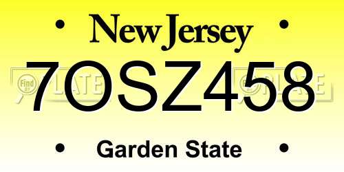 7OSZ458 New Jersey License Plate