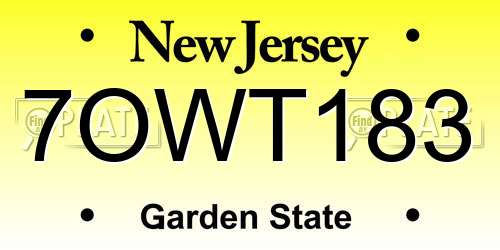 7OWT183 New Jersey License Plate
