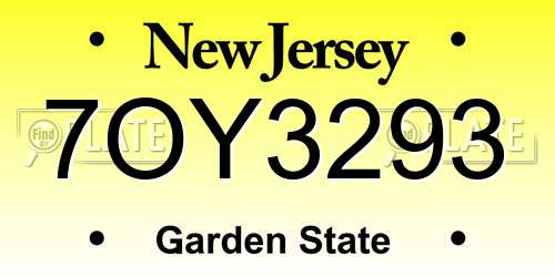 7OY3293 New Jersey License Plate