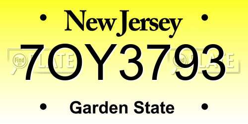 7OY3793 New Jersey License Plate