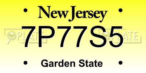 7P77S5 New Jersey License Plate
