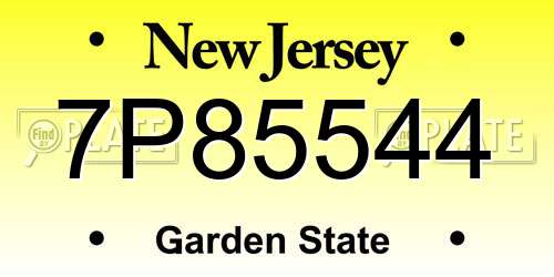 7P85544 New Jersey License Plate