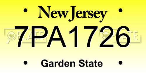 7PA1726 New Jersey License Plate