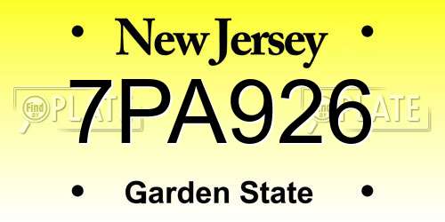 7PA926 New Jersey License Plate