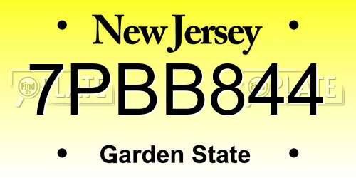 7PBB844 New Jersey License Plate