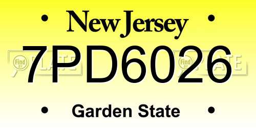7PD6026 New Jersey License Plate