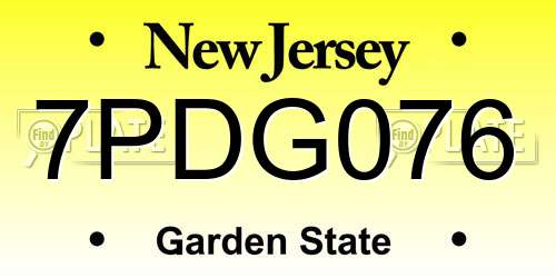 7PDG076 New Jersey License Plate