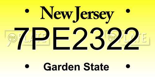 7PE2322 New Jersey License Plate