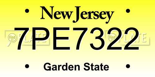 7PE7322 New Jersey License Plate