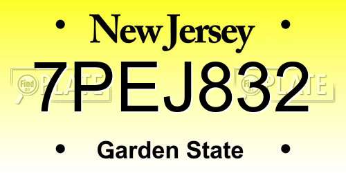 7PEJ832 New Jersey License Plate