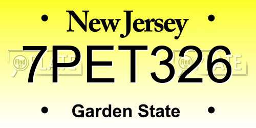 7PET326 New Jersey License Plate
