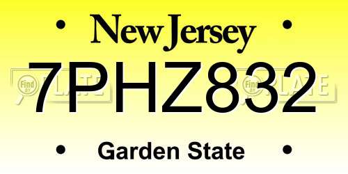 7PHZ832 New Jersey License Plate