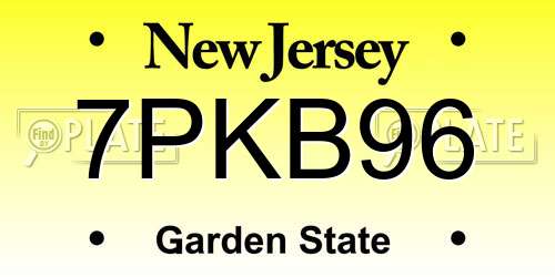 7PKB96 New Jersey License Plate