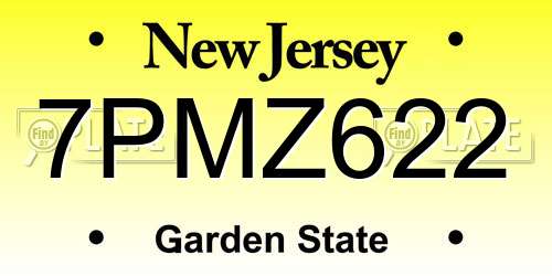 7PMZ622 New Jersey License Plate