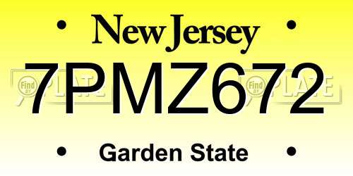 7PMZ672 New Jersey License Plate