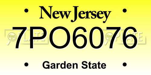 7PO6076 New Jersey License Plate