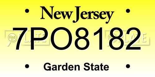 7PO8182 New Jersey License Plate