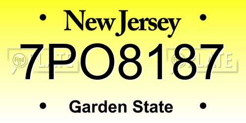 7PO8187 New Jersey License Plate