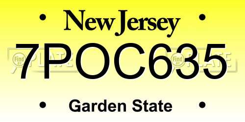 7POC635 New Jersey License Plate