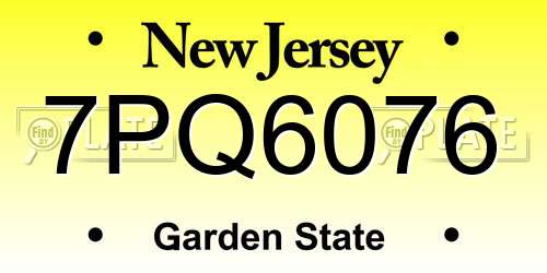 7PQ6076 New Jersey License Plate