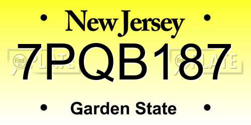 7PQB187 New Jersey License Plate