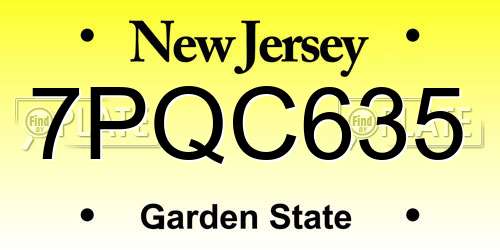 7PQC635 New Jersey License Plate