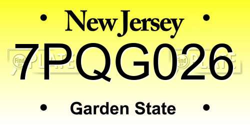 7PQG026 New Jersey License Plate