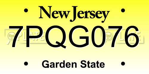 7PQG076 New Jersey License Plate
