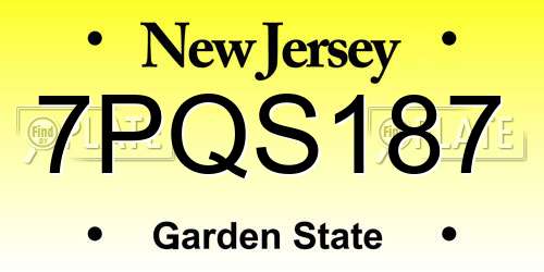 7PQS187 New Jersey License Plate