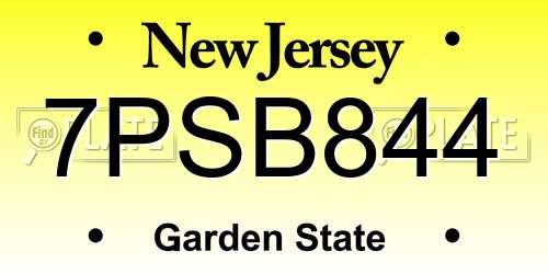 7PSB844 New Jersey License Plate