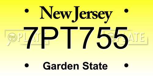 7PT755 New Jersey License Plate