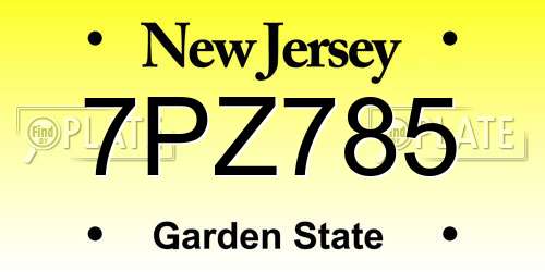 7PZ785 New Jersey License Plate