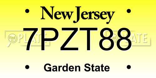 7PZT88 New Jersey License Plate