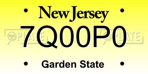 7Q00P0 New Jersey License Plate