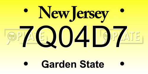 7Q04D7 New Jersey License Plate